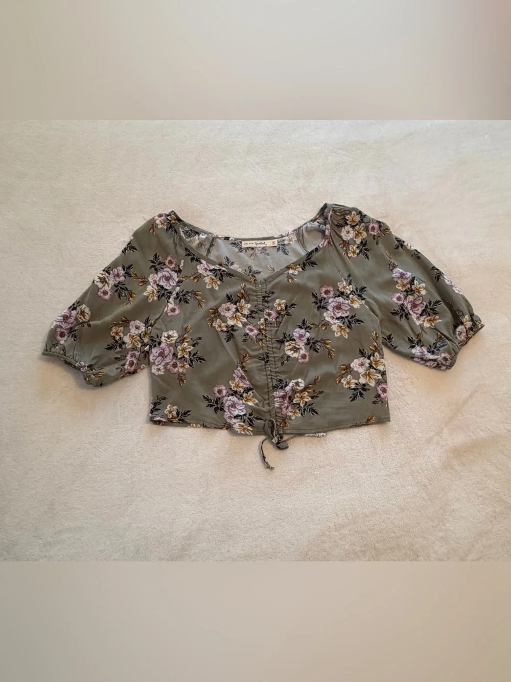 Juniors Olive Floral Two Piece Set